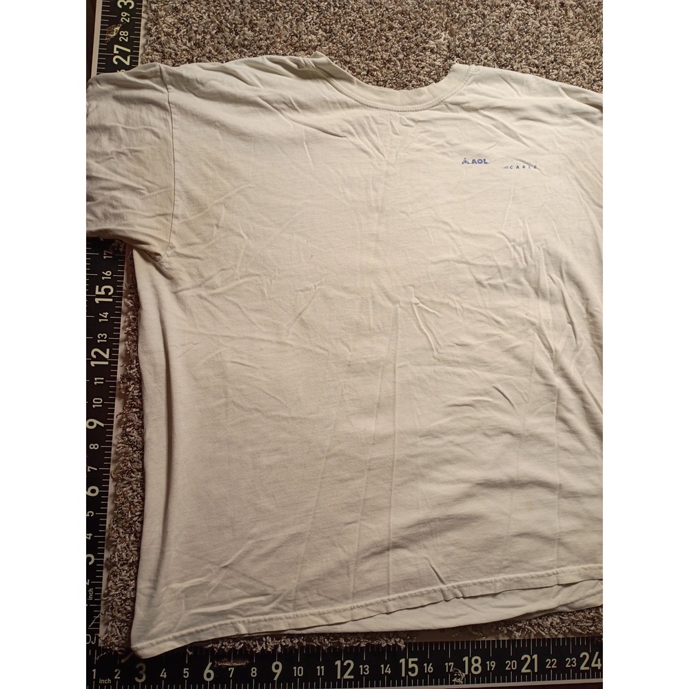 Vintage AOL High Speed Cable Promo T-Shirt White Tech Slogan Distressed XL